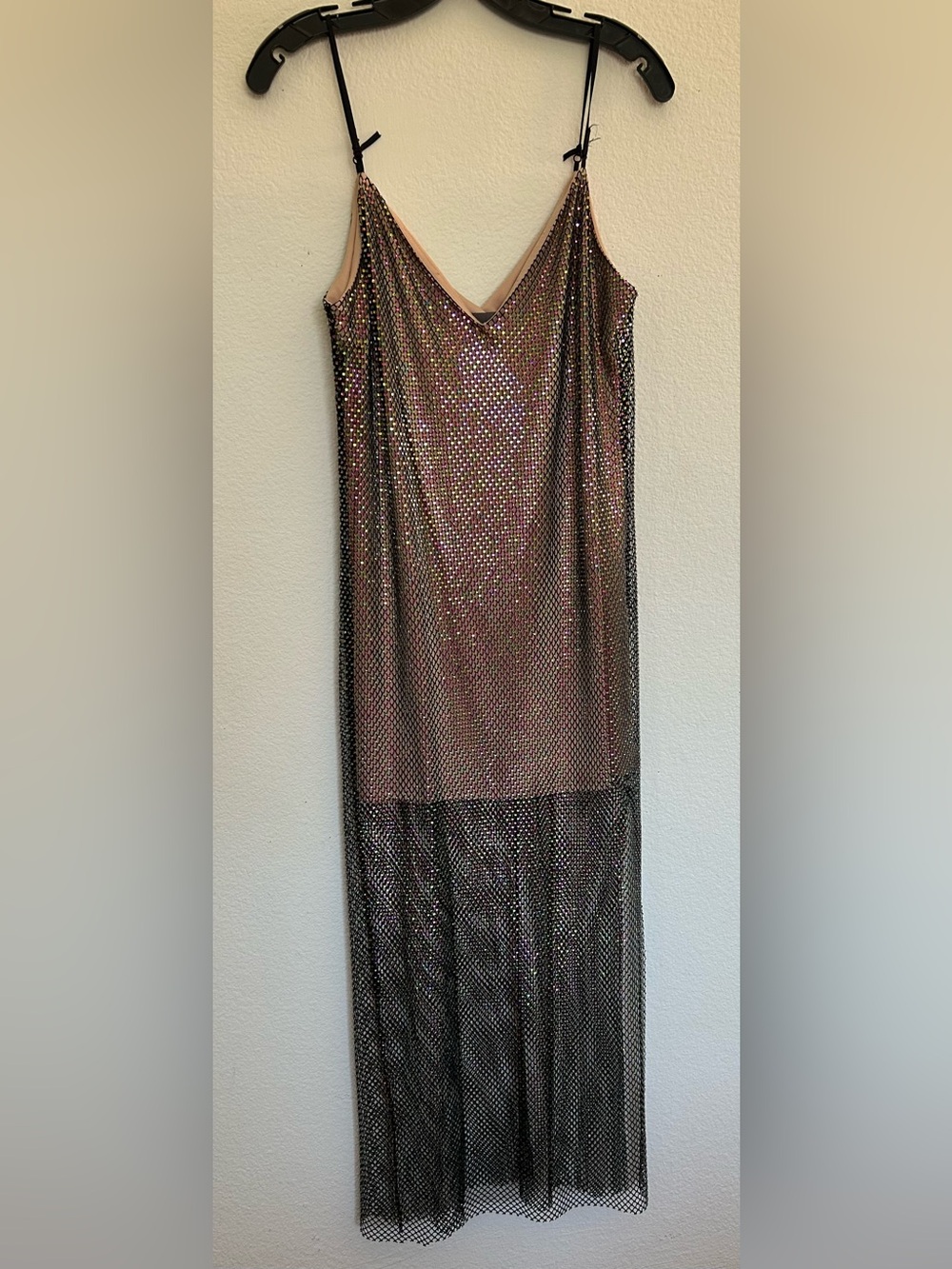 Liv Foster Iridescent Mesh Maxi Slip Dress in Rose Gold by Neiman Marcus